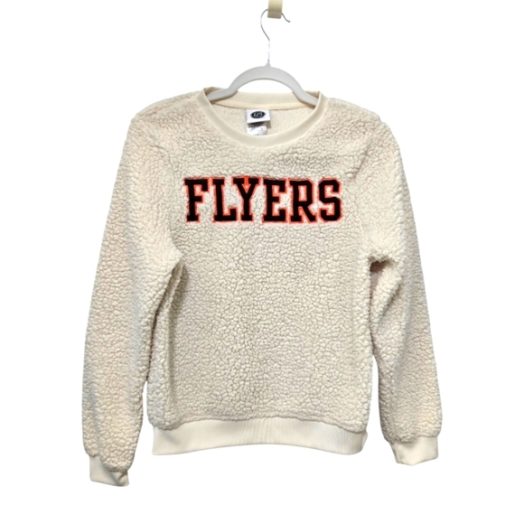 NHL Sweaters - NHL Flyers Sherpa Fleece Sweater Size Medium Women's Cream Black Orange